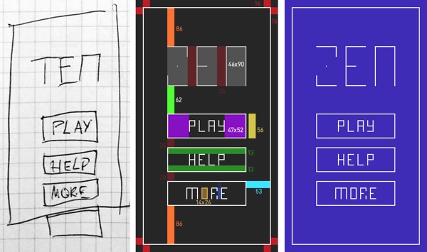 Basic concept on paper, pixel measurements, final screen