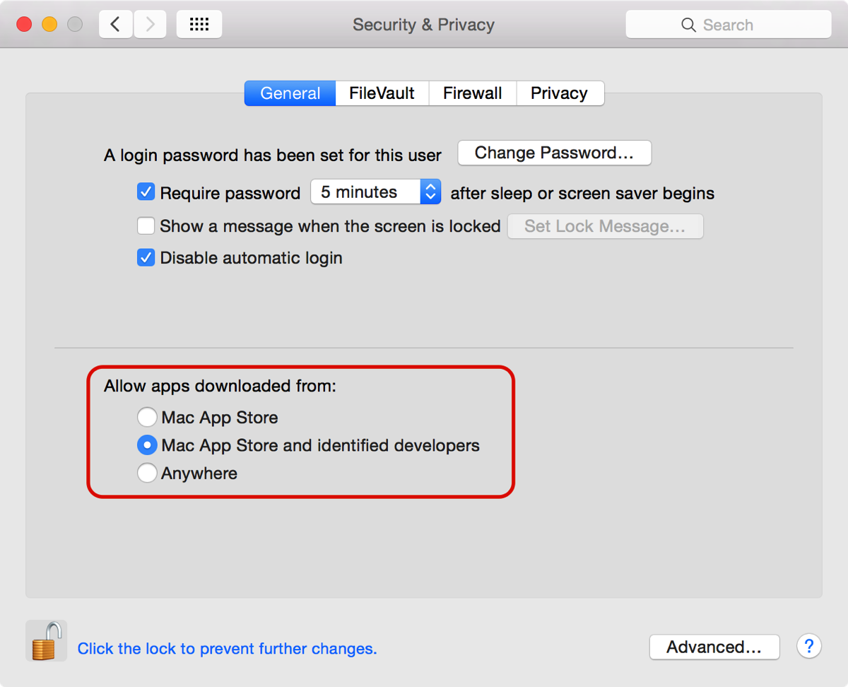 System Preferences - Security and Privacy Settings