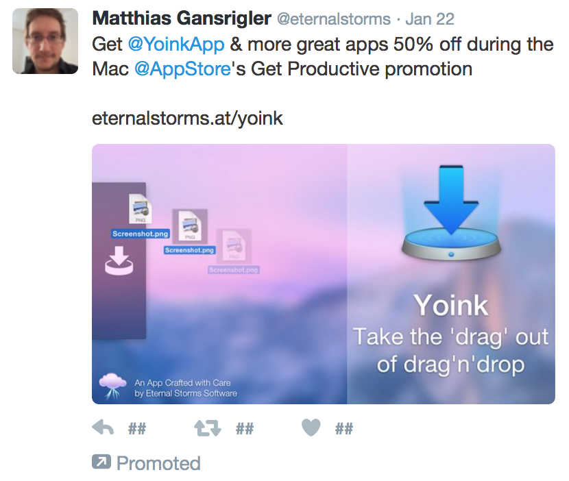 Yoink's Sponsored Tweet on Twitter