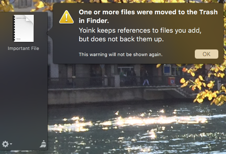 Yoink Warning when moving files to the Trash