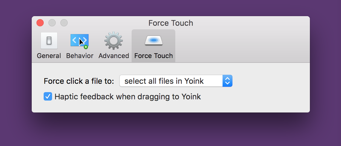 Yoink's Force Touch Preferences