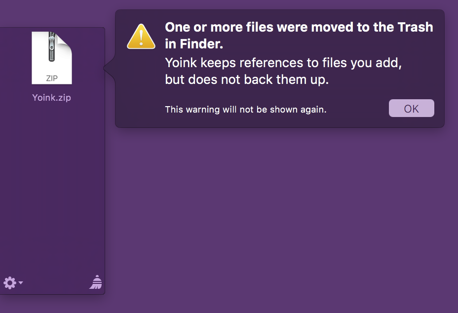 Trash warning in Yoink 3.2