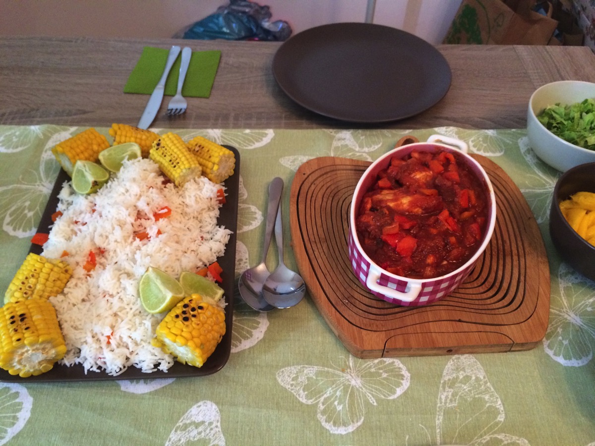 Jerk Chicken with Rice and Corn