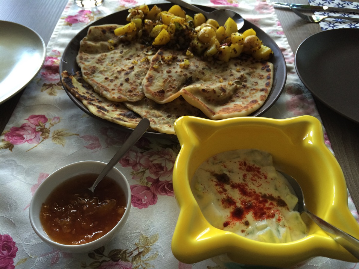 Parathas with Potatoes and Mango Chutney