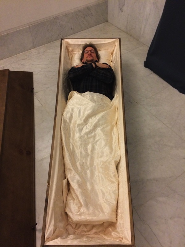 Me lying in a coffin